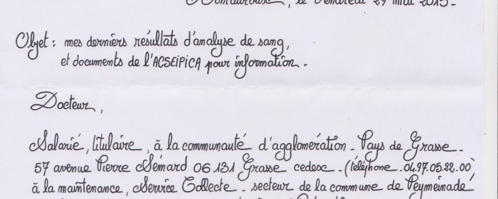 lettre à Médecine du Travail 1