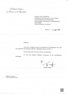 reponse de la Presidence de la Republique 12 aou15